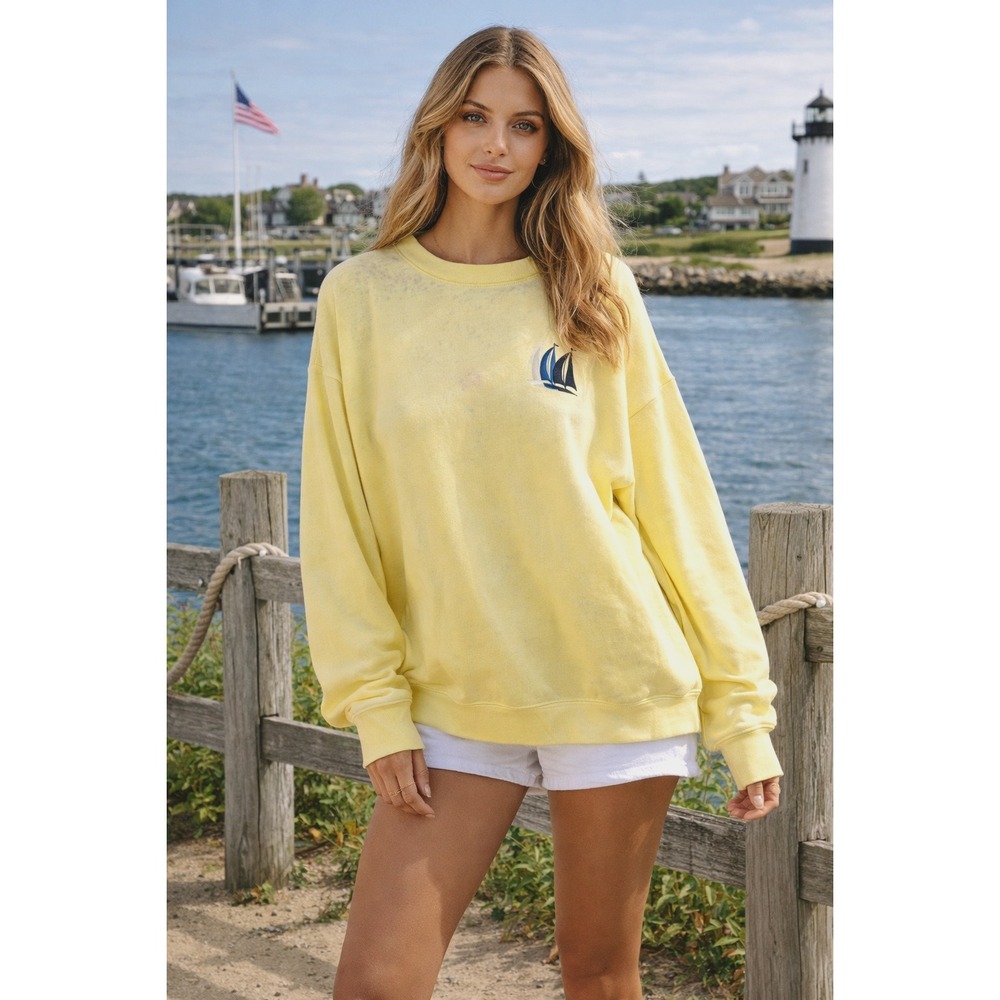 Wildfox Oversized Sail Away Sweatshirt Pastel ButteryYellow Nautical Size S NWT
